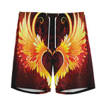 Fire Angel Wings Print Men's Sports Shorts