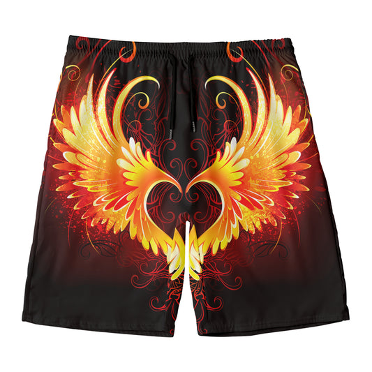 Fire Angel Wings Print Men's Swim Trunks