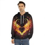 Fire Angel Wings Print Men's Velvet Pullover Hoodie