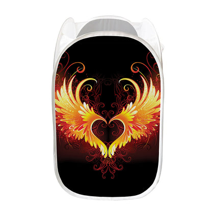 Fire Angel Wings Print Mesh Laundry Hamper