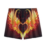 Fire Angel Wings Print Mesh Shorts