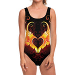 Fire Angel Wings Print One Piece Swimsuit