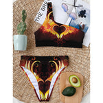 Fire Angel Wings Print One Shoulder Bikini Top