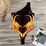 Fire Angel Wings Print One Shoulder Bodysuit