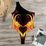 Fire Angel Wings Print One Shoulder Bodysuit