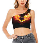 Fire Angel Wings Print One Shoulder Crop Top