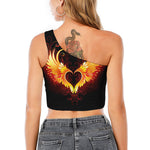 Fire Angel Wings Print One Shoulder Crop Top