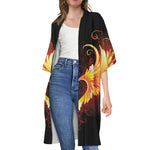 Fire Angel Wings Print Open Front Beach Cover Up