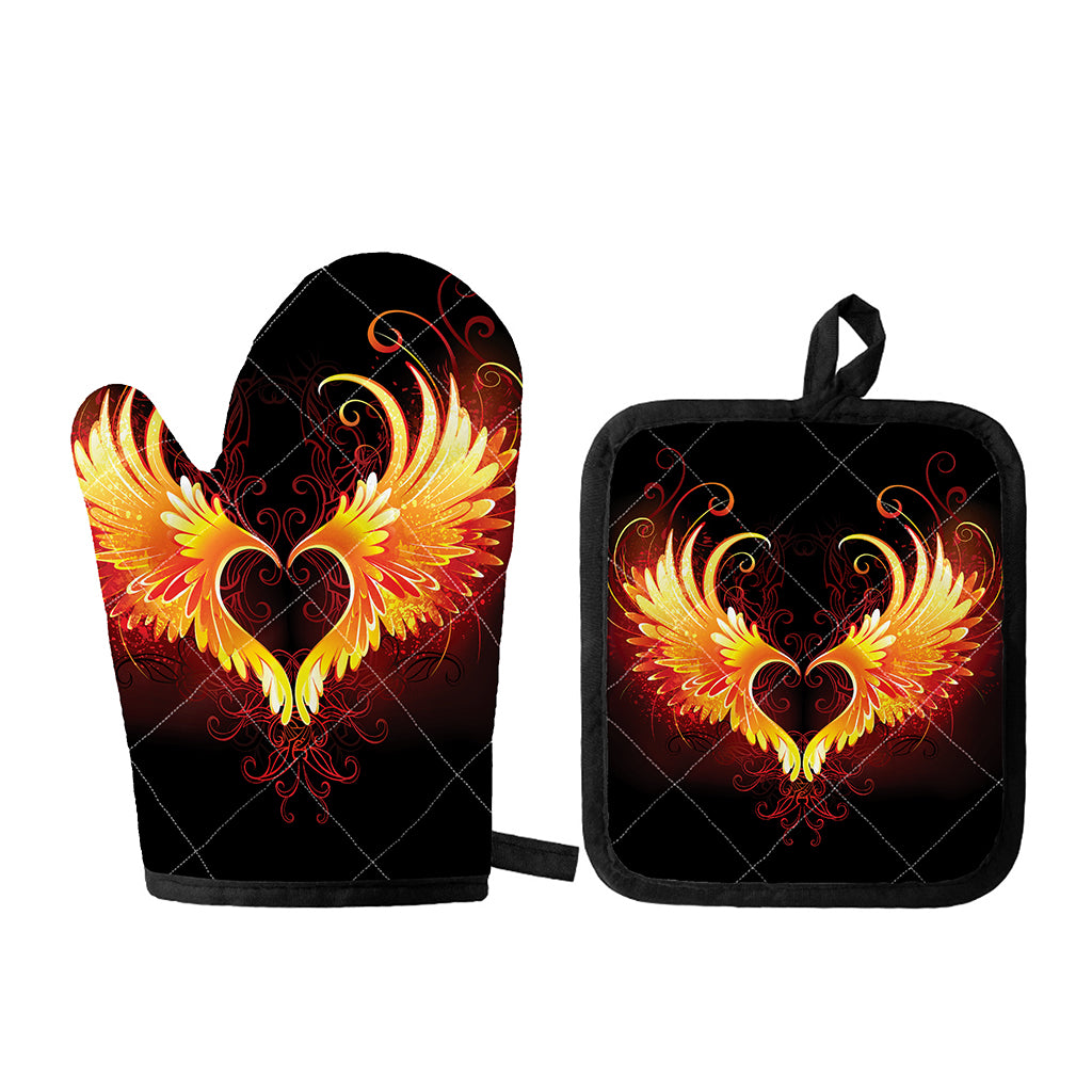 Fire Angel Wings Print Oven Mitt And Pot Holder Set