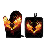 Fire Angel Wings Print Oven Mitt And Pot Holder Set