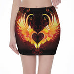 Fire Angel Wings Print Pencil Mini Skirt