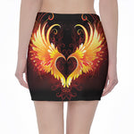 Fire Angel Wings Print Pencil Mini Skirt