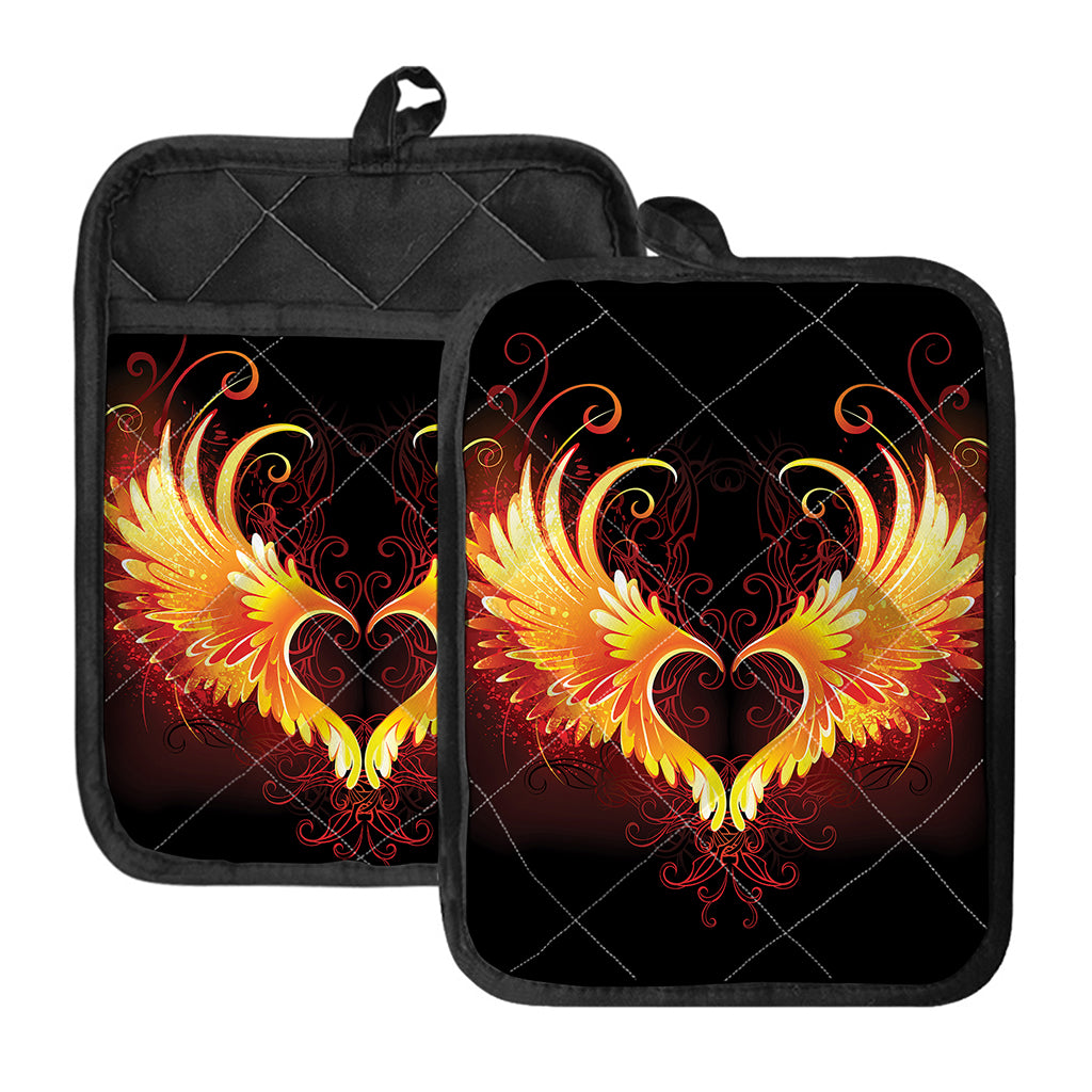 Fire Angel Wings Print Pot Holders With Pocket