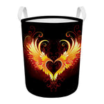 Fire Angel Wings Print Round Laundry Basket