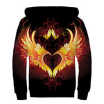 Fire Angel Wings Print Sherpa Lined Zip Up Hoodie
