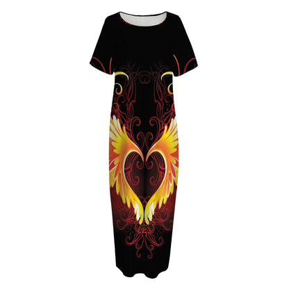 Fire Angel Wings Print Short Sleeve Long Nightdress