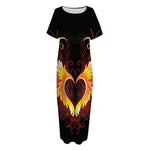 Fire Angel Wings Print Short Sleeve Long Nightdress