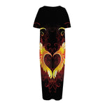 Fire Angel Wings Print Short Sleeve Long Nightdress