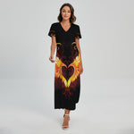 Fire Angel Wings Print Short Sleeve Maxi Dress