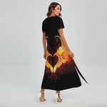 Fire Angel Wings Print Short Sleeve Maxi Dress
