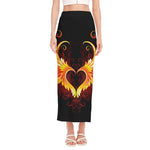 Fire Angel Wings Print Side Slit Maxi Skirt