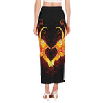 Fire Angel Wings Print Side Slit Maxi Skirt