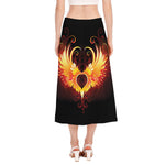 Fire Angel Wings Print Side Slit Midi Skirt