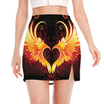 Fire Angel Wings Print Side Slit Mini Skirt