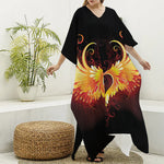 Fire Angel Wings Print Silk V-Neck Kaftan Dress