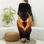 Fire Angel Wings Print Silk V-Neck Kaftan Dress