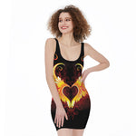 Fire Angel Wings Print Sleeveless Bodycon Dress