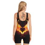 Fire Angel Wings Print Sleeveless One Piece Swimsuit