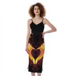 Fire Angel Wings Print Slim Fit Midi Cami Dress