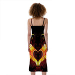 Fire Angel Wings Print Slim Fit Midi Cami Dress