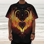 Fire Angel Wings Print Textured Short Sleeve Shirt
