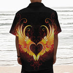 Fire Angel Wings Print Textured Short Sleeve Shirt