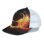 Fire Angel Wings Print White Mesh Trucker Cap