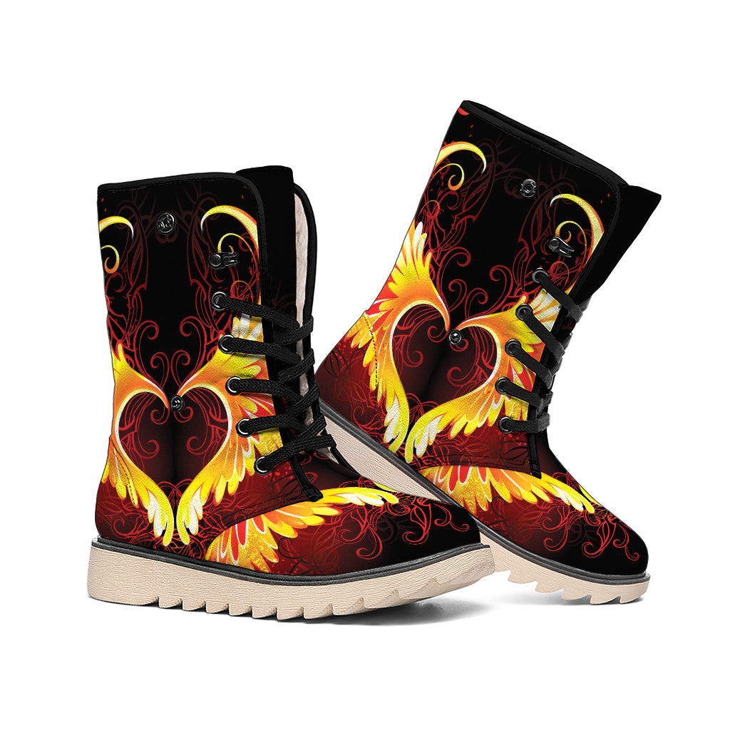 Fire Angel Wings Print Winter Boots