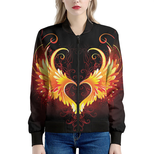 Fire Angel Wings Print Women's Bomber Jacket