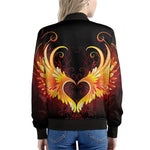 Fire Angel Wings Print Women's Bomber Jacket