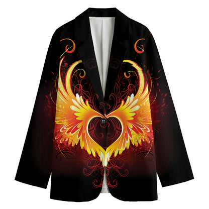 Fire Angel Wings Print Women's Cotton Blazer