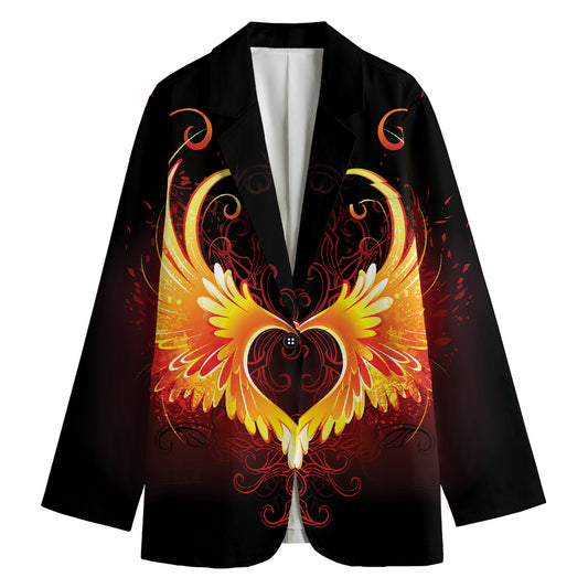 Fire Angel Wings Print Women's Cotton Blazer