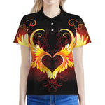 Fire Angel Wings Print Women's Polo Shirt