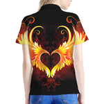 Fire Angel Wings Print Women's Polo Shirt