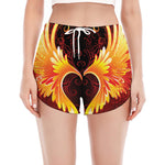 Fire Angel Wings Print Women's Split Running Shorts