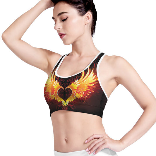 Fire Angel Wings Print Women's Sports Bra