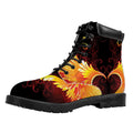 Fire Angel Wings Print Padded Collar Lace Up Boots