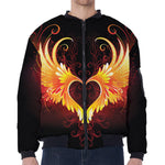 Fire Angel Wings Print Zip Sleeve Bomber Jacket