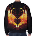 Fire Angel Wings Print Zip Sleeve Bomber Jacket
