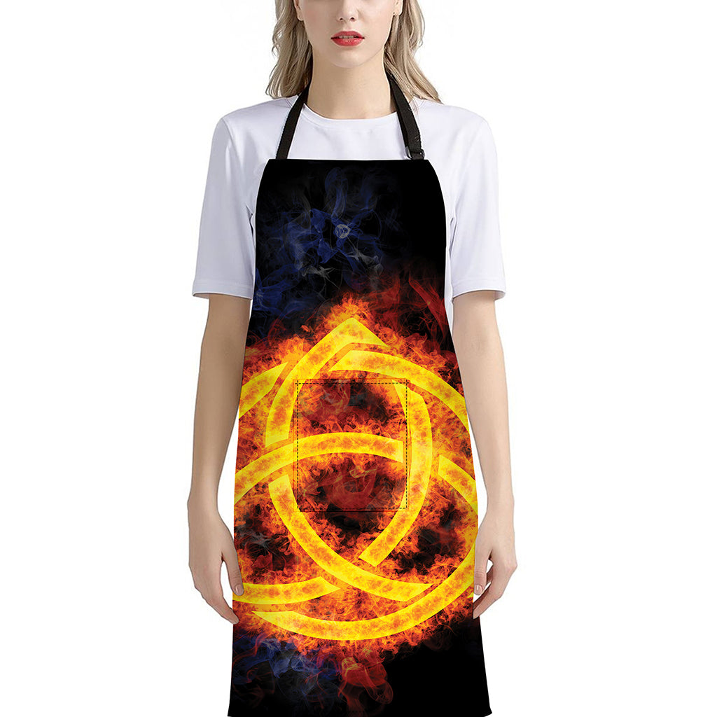 Fire Celtic Knot Print Bib Apron With Pocket
